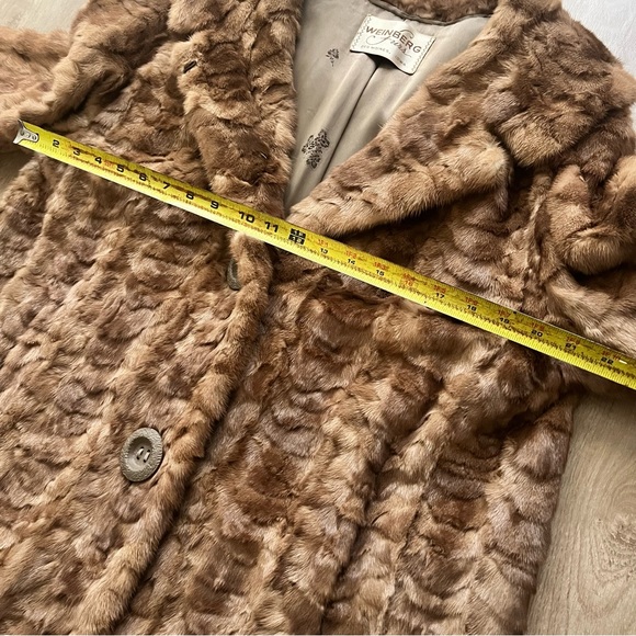Vtg Weinberg Furs Genuine Mink Coat Outwear Brown Ruffled Texture Silk Lining - Picture 10 of 11